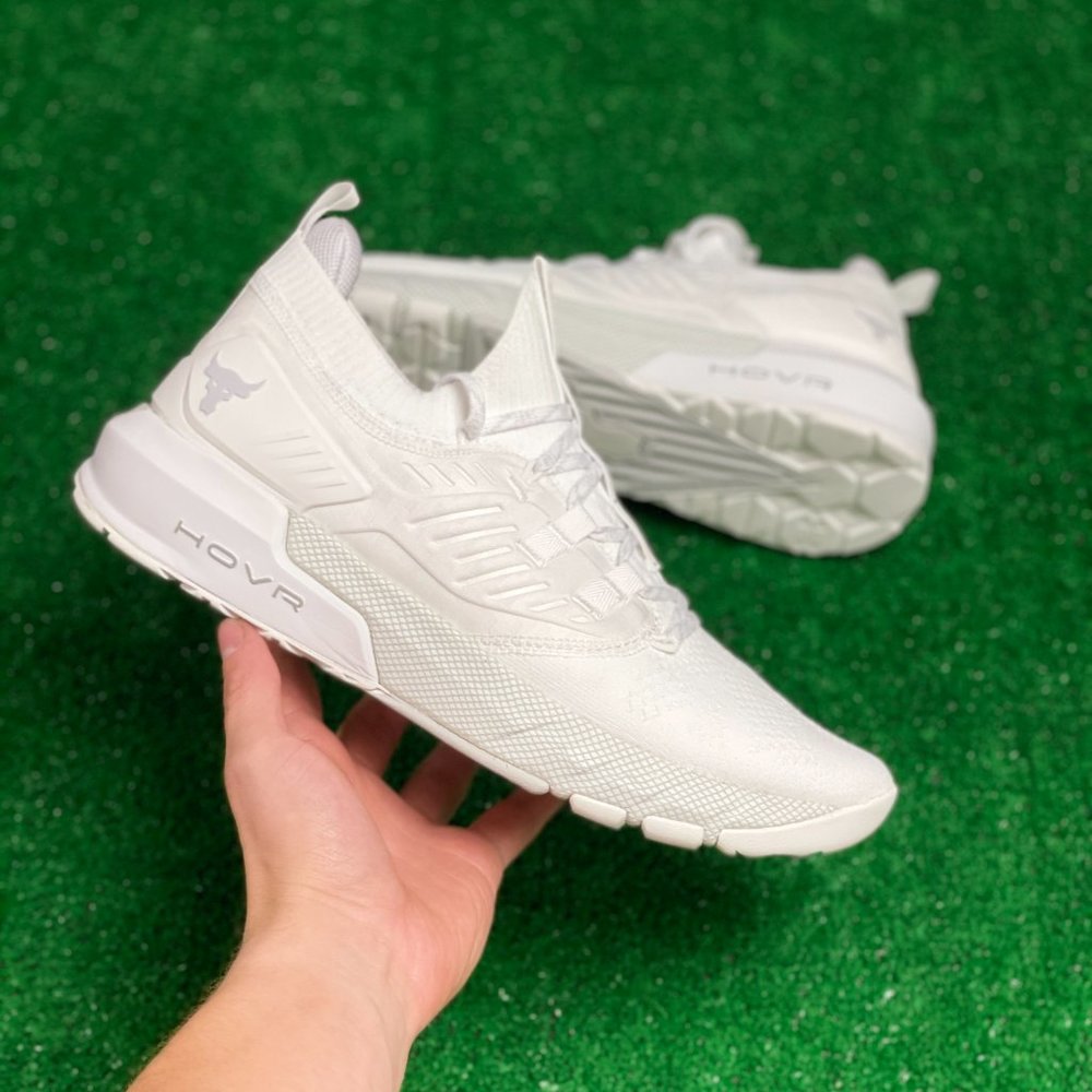 ]Under Armour HOVR Project Rock 3 Low Mens Shoes White 3023004-110 NEW Size 10.5